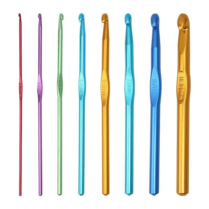 Aluminum Crochet Hooks Set, 2.0–12.0mm, 9-Piece Color-Coded Anodized Hooks