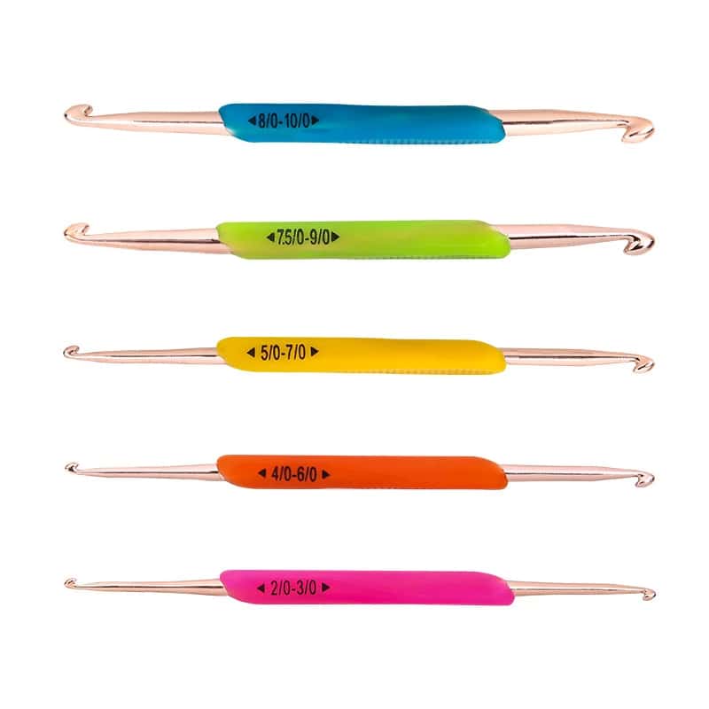 Double-Ended Crochet Hook Set, 5-Piece Rose Gold Hooks with Color Flat Handles