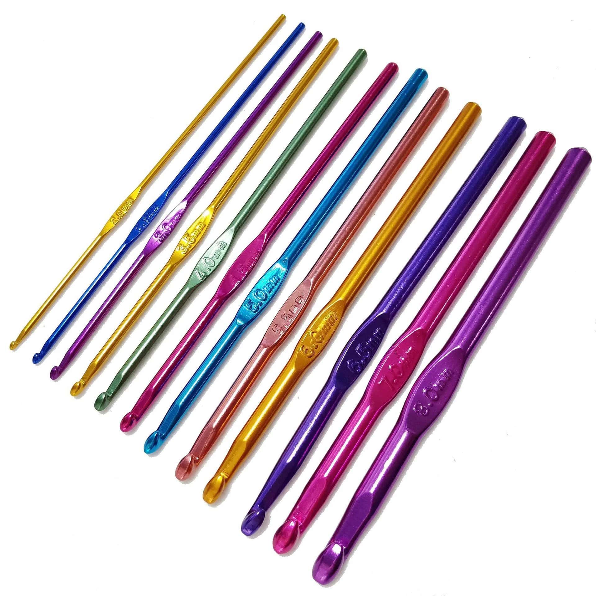 Aluminum Crochet Hooks Set, 2.0–8.0mm, 12-Piece Color-Coded Anodized Hooks