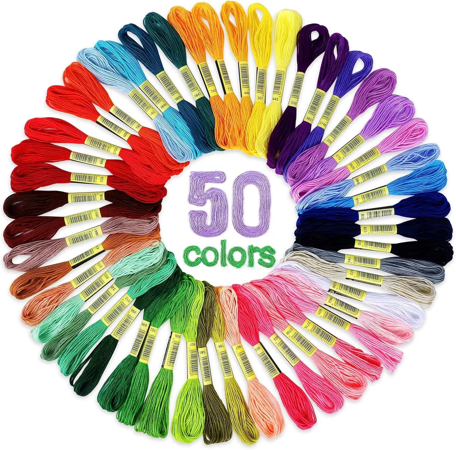 50-Skein Polyester Embroidery Floss for Cross Stitch