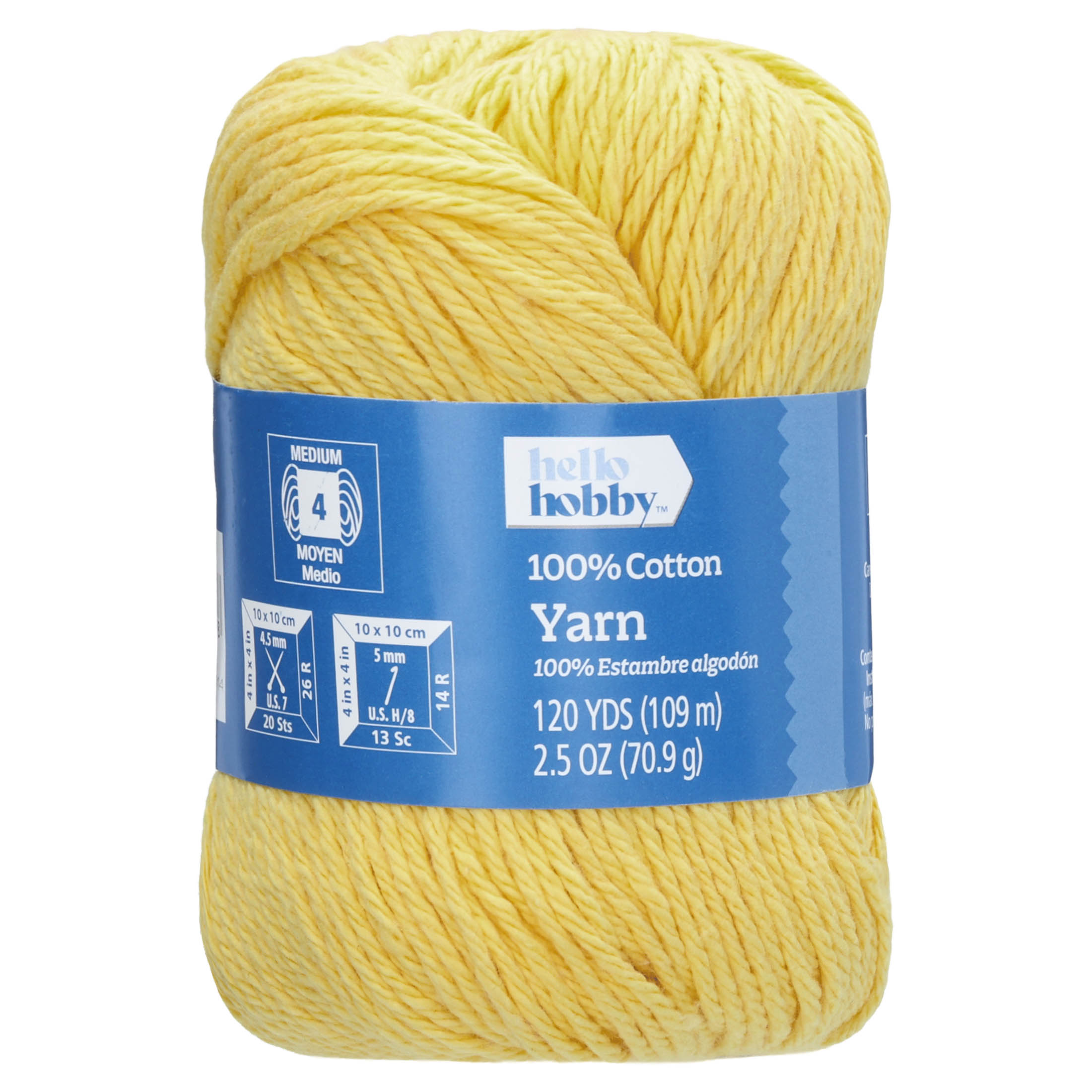 Hello Hobby Size 4 Medium Weight Cotton Sunshine Yarn, 2.5 oz, 120 yds