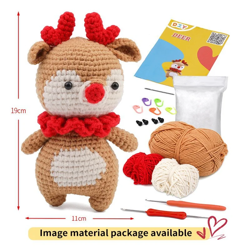 DIY-Häkelset für Anfänger – Braunes Reh-Amigurumi-Plüschset mit Füllwatte und Anleitung