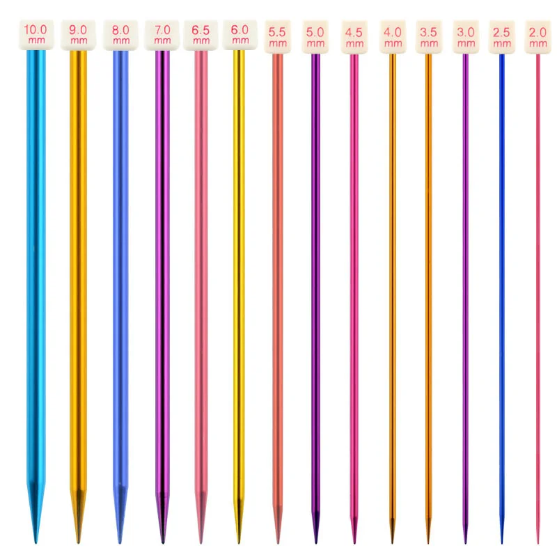 Set de agujas de tejer rectas de aluminio, 2 mm–10 mm, punta simple 14 pulgadas para jerséis y proyectos DIY