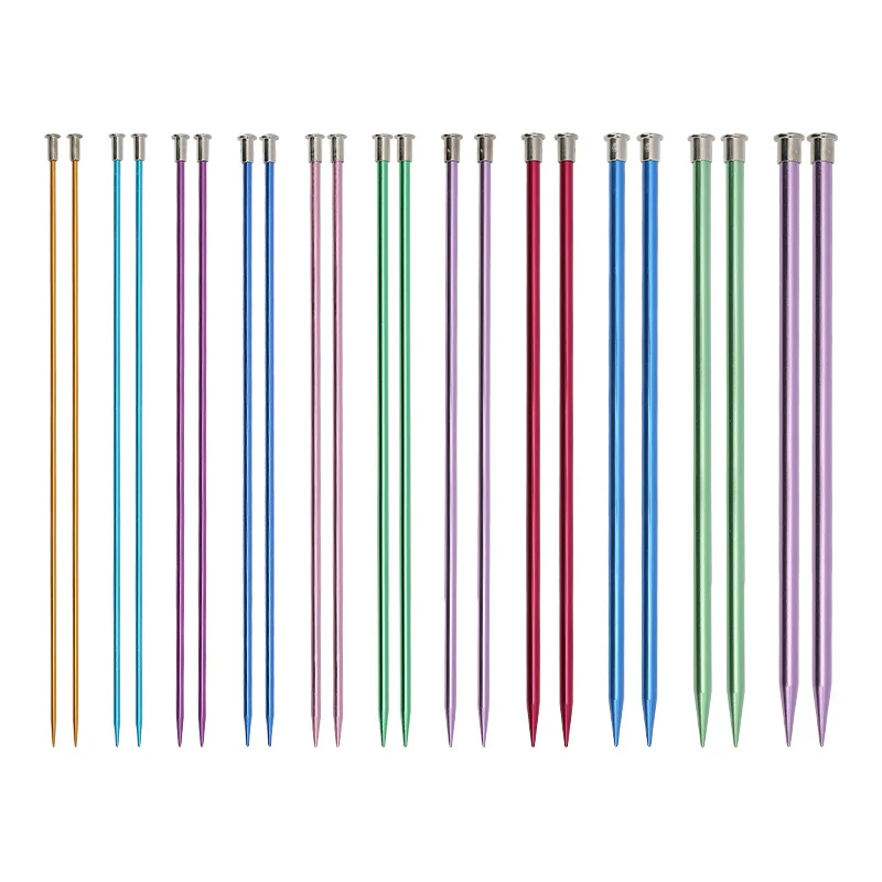 Set de agujas de tejer de aluminio, 25 cm y 35 cm, rectas ultraligeras de colores para tejido DIY