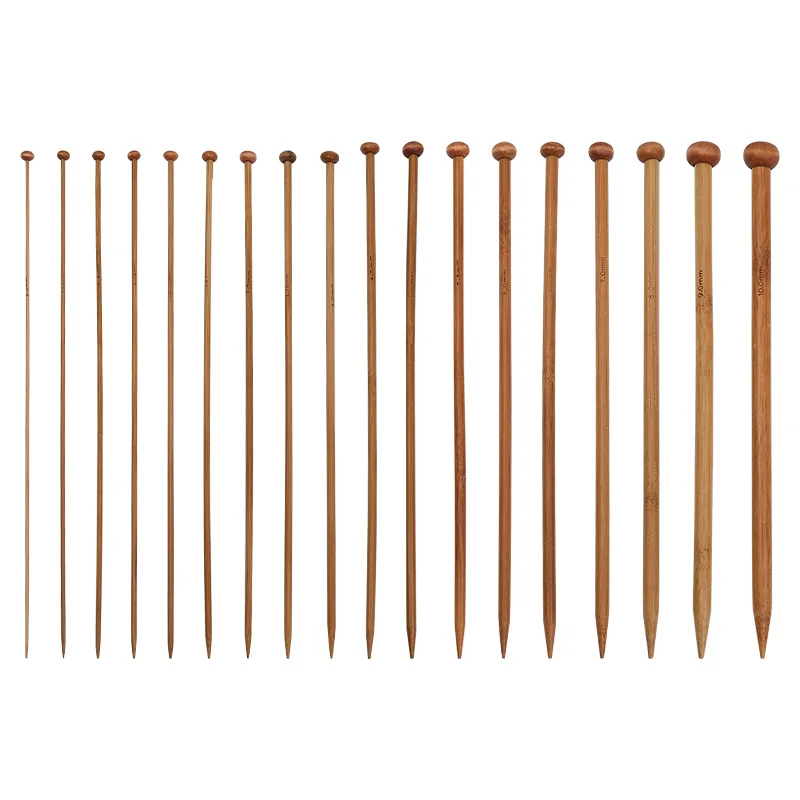Set de agujas de tejer de bambú punta simple, agujas rectas de madera para jerséis, chales y bufandas
