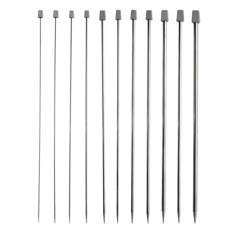 Set de agujas de tejer rectas de acero inoxidable, 2 mm–8 mm, punta simple 35 cm para tejido DIY