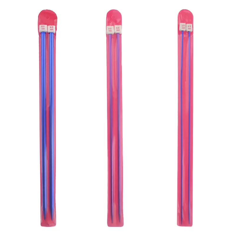 Set de agujas de tejer rectas de aluminio de colores, punta simple, accesorios de tejido DIY