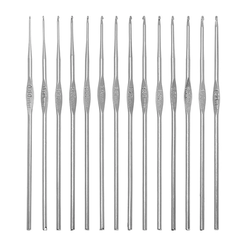 Set de ganchillos pequeños de acero, 0,5 mm–1,9 mm, ganchos metálicos para encaje, bordado e hilo fino