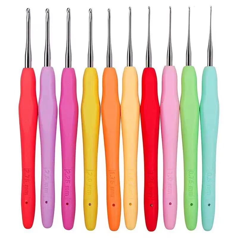 Set de ganchillos finos, 0,5 mm–2,75 mm, 10 mangos ergonómicos para encaje y hilo