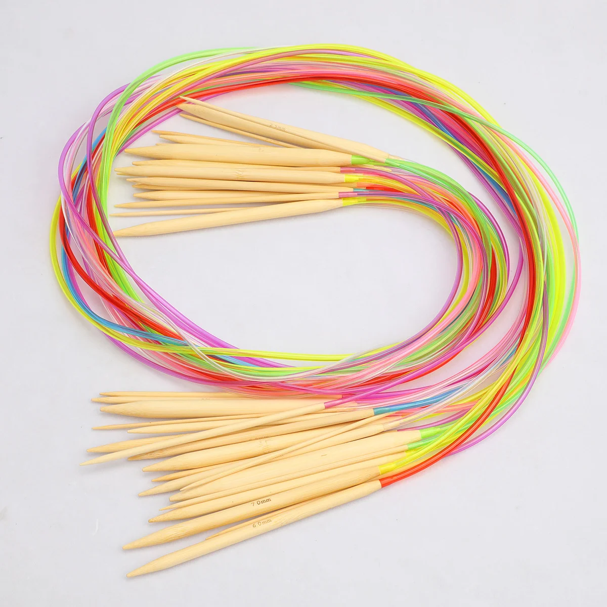 Set de agujas circulares de bambú, cable de plástico de colores, 2 mm–10 mm para manualidades DIY
