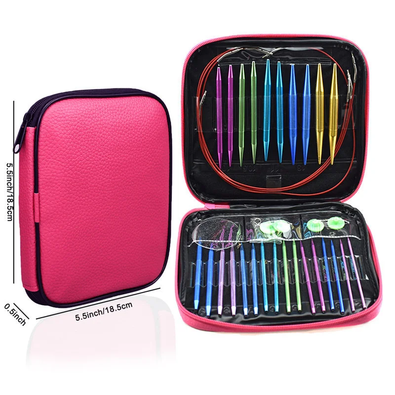 Aluminium rondbreinaalden set met etui en brei-accessoires voor DIY-projecten